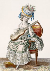 Dame en robe de taffetas à pois jouant de la guitare, planche 113 de 